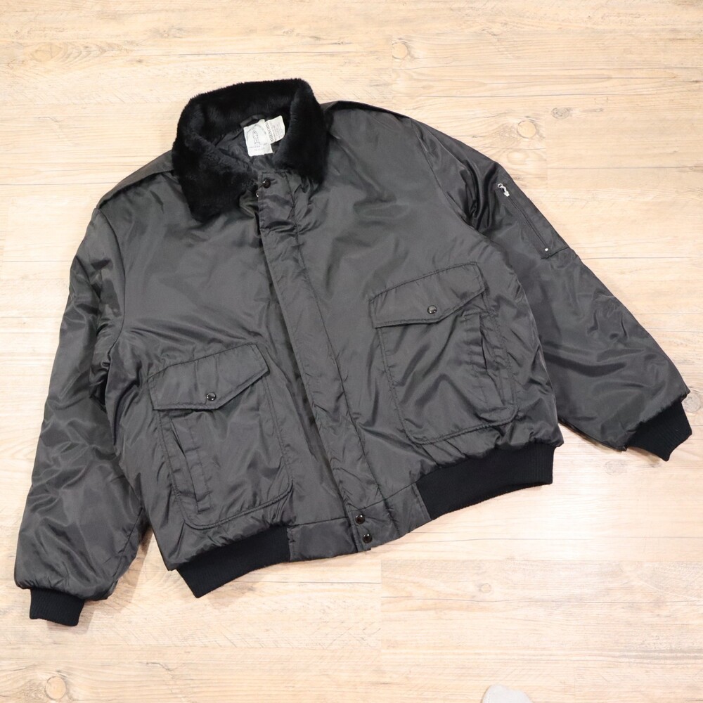 VTG Middlesex Naval Uniform Bomber Jacket XXL Black Fur Collar Gorpcore Tactical